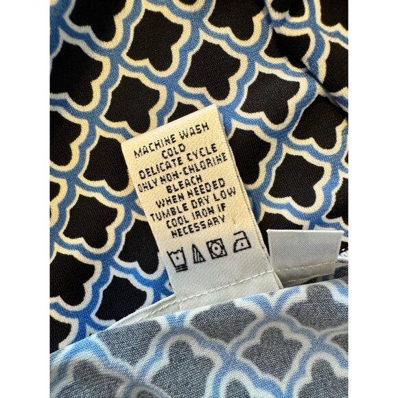 Max Studio Stretchy Mock Wrap Size Large Print Dress 3/4 Sleeve Blue Scoop Neck - Picture 5 of 8